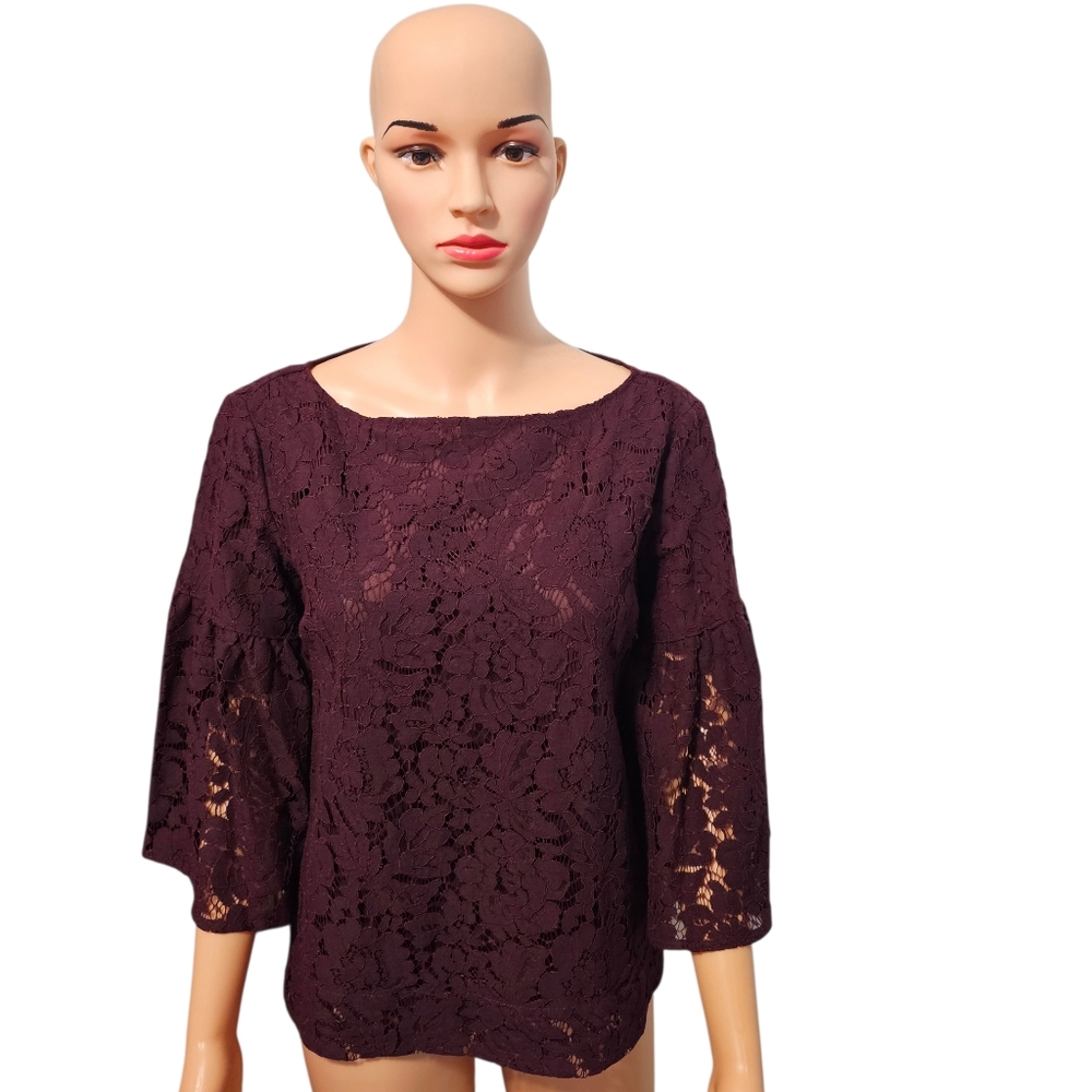 Lauren Ralph Lauren Floral Lace Bell Sleeve Relaxed Fit Whimsigoth Blouse Sz XS